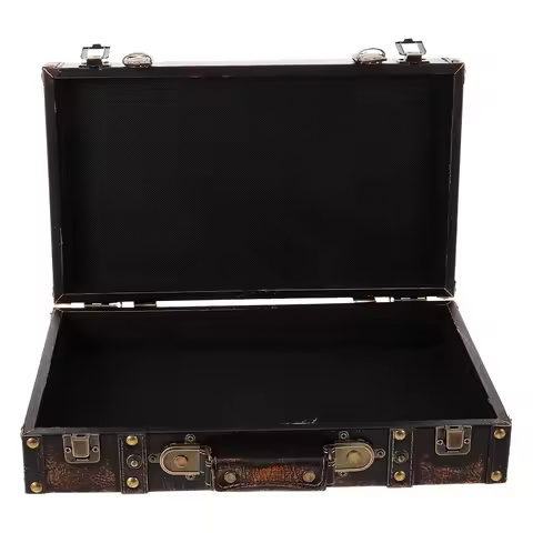 Vintage Suitcase Photo Prop Wooden Storage Chest Retro Luggage Display Box Decorative Trunk for Home