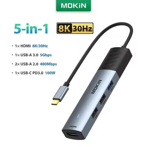 MOKiN 5 in1 USB C Hub Type C to 4K144Hz HDMI 5Gbps USB3.0 100W PD3.0 Charge Docking Station for Macb