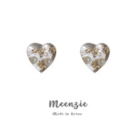 S925 Transparent Heart Gold Foil Pearl Earring • Stud Earring