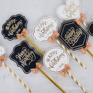 Gilding HB Birthday Cake Flag Straw Black Gold Cake Plug-In Love Cake Decorating Flag E0Y8