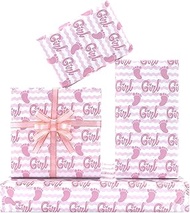 It's a Girl Baby Girl feet Pink White Stripes Gift Wrapping Paper Folded Flat 4 Sheets 1 Designs: 16