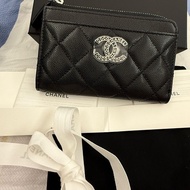 Chanel coco Chanel雙C大LOGO 黑銀時尚 特殊內裡 卡包 零錢包