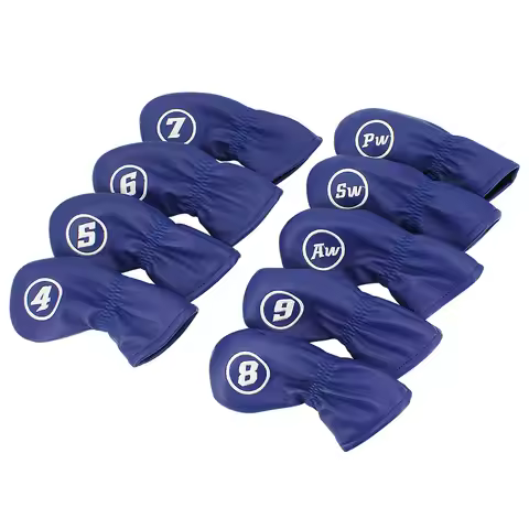 9 Pcs/Set Golf Headcovers For Iron Set Clubs Blue Red White Black Color Waterproof PU Golf Iron Cove
