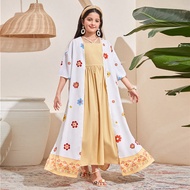 Bộ 2 chiếc áo cardigan kimono dài tay họa tiết hoa dệt kim thoải mái cho bé gái tuổi teen & váy dài 