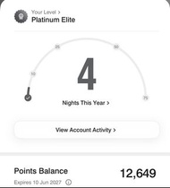 萬豪白金卡會籍直升，住滿8晚可以保級至2027年2月