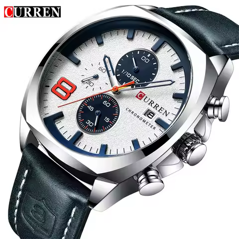CURREN8324 Top Brand Men's Sport Watch Men Leather Chronograph Quartz Wristwatch Calendar Male Clock