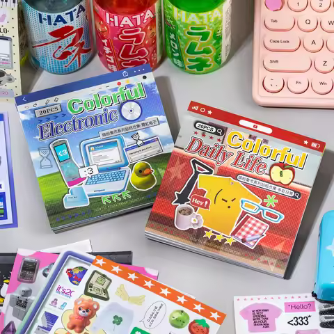 20Pcs Y2K Retro Tech PET Stickers, Vintage Aesthetic Scrapbooking Decals