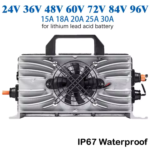 IP67 Waterproof Fast Charger 24V-96V 15A-30A with Aluminum Alloy for LiFePO4/Li-ion Battery (Overcha