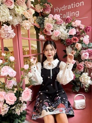 MYT x BELLITA BRAND : [BT108] : เซ็ทเดรสสีขาวดำลายดอกไม้