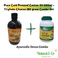 Pure Cold Pressed Castor Oil 500ml + Zandu Triphala Churna (180 gram) --- Ayurvedic Detox Combo ( Tr