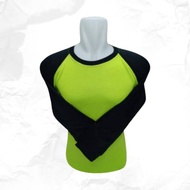 Kaos Polos Raglan Lengan Panjang Warna Hijau Stabilo Kombinasi Hitam