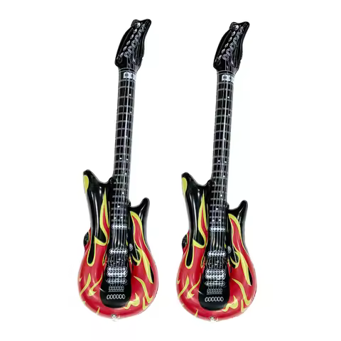 2pcs Large Flame Guitar 36 Inch Black Red Inflatable Guitars Reusable Rock Guitar Inflatable Balloon