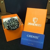 全新賠本出清，請自行更換電池 CHENXI 085A 銀、藍水鬼 夜光石英錶 不銹鋼腕錶 鋼帶手錶