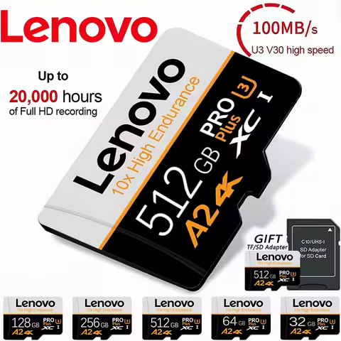 Lenovo 16GB A2 Micro TF/SD Card High Speed Memory Card 128GB 512GB 256GB Micro TF/SD U3 TF Flash Car