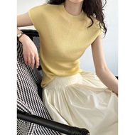 Luxi Spring Slim-fit Wool Knitwear Top Simple Dropped Shoulder Soft Waxy Short-Sleeved Bottoming Shi