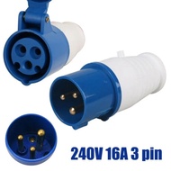 NEW Blue 240V 16 AMP 3 Pin Industrial Site Plug & Sockets IP44 2P+E Male/Female Industry Electrical 