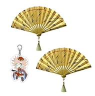 P1PSZ Douma Cosplay Fan with Douma Keychain Anime Costume Prop Folding Fan Pendant