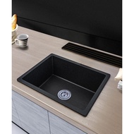 Square Quartz Kitchen Sink Classic Single Bowl Top mount Sink, Black