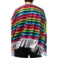 Women Men Mexican Style Ranbow Striped Cloak Cotton Clothese Striped Tassels Fashion Blanket Kids Boys Girls Halloween Party Cosplay Costume