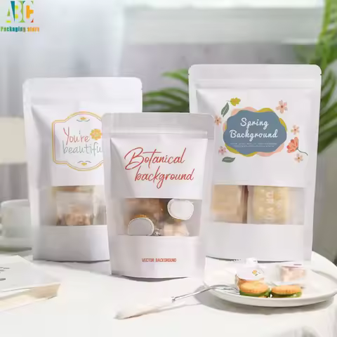 White Kraft Paper Bag,Frosted Window,Waterproof,Nut,Biscuit,Food,Packaging Bags,Custom Logo, Best Se