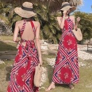 Maxi beach dress red patterned Maxi beach dress with real photo - Nha Ly Has Maxi