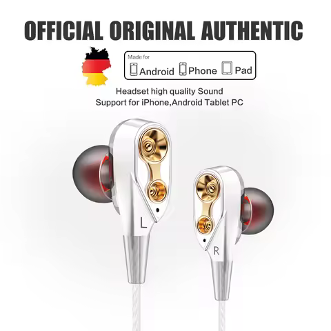 QKZ CK8 3.5mm Wired Headphones Dual Driver Stereo HiFi Earphones Bass Earbuds Music Running Sport Ps