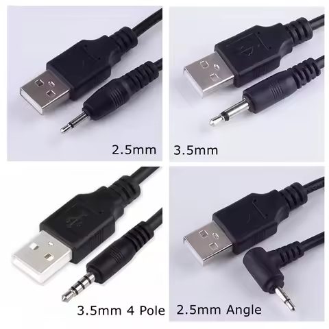 Black 1m USB Jack Aux 2.5mm 3.5mm Mono Audio 4 Pole cable USB2.5 2.5 mm USB jack USB 2.0 to DC2.5mm 