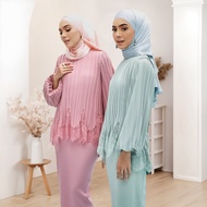 Lace Baju Kurung Sedondon Pleated Kurung Balloon Sleeves Baju Raya Perempuan 2025 Baju Tunang/Nikah 