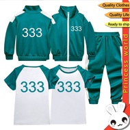 [Ready Stock] Squid Game Kids Costume Boys and Girls Jackets Tshirts Pants Kids Clothes 333 Set