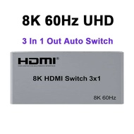 8K 60Hz 3 Ports HDMI Auto Switcher 4K@144Hz 3 in 1 Out Auto Cycle Switch 8k 3x1 Video Switcher HDR f