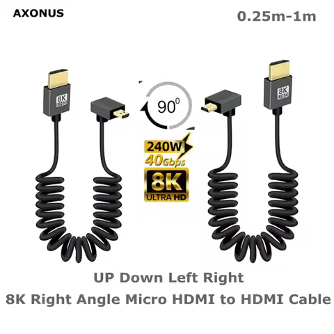 0.25m-1m 90 Degree 8K Short Micro HDMI to HDMI Coiled Cable, 48Gbps High Speed HDMI2.1 Support HDR,8