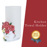 Tissue Holder Red Rose Design Wooden Vertical Kitchen Towel Tempat Letak Tisu Gulung Dapur Kayu  Cor