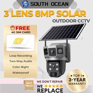 South Ocean 8MP CCTV Solar Outdoor Wireless Three Screen 4G Sim Card IP66 Waterproof Built-In Batter