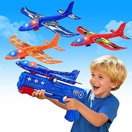 4 Pack Airplane Launcher Toys, 2 Flight Modes LED Foam Glider Catapult Plane Toy, Outdoor Flying Toy