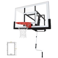 PROGOAL Basketball Hoop Garage Wall Mounted Adjustable-Height, with 60''x36''Tempered Glass Backboar