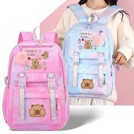 Cute Capybara Soft Nylon Backpack - Lightweight, Large Capacity, Plush Ball Decor, Suitable For Scho