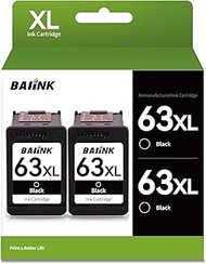 BAIINK 63XL Black Ink Cartridge Replacement for HP Ink 63 XL HP 63XL Compatible with OfficeJet 3830 4650 4652 4655 5252 5255 5258 Envy 4520 4512 DeskJet 1112 1110 3630 3632 2130 2132 Printer (2 Black)