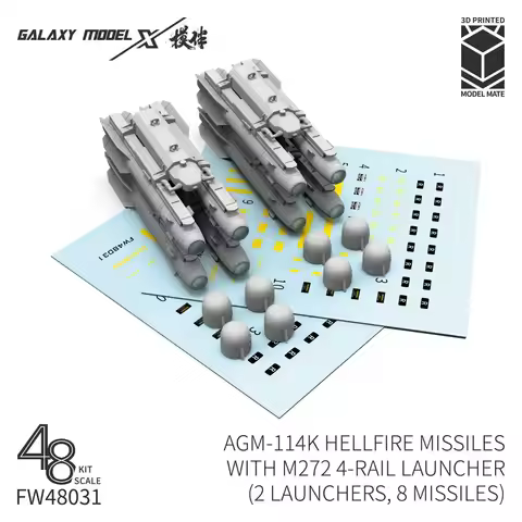 Galaxy 1/48 Scale AGM-114K Hellfire Missiles with M272 4-Rail Launcher (2 Launchers, 8 Missiles) for