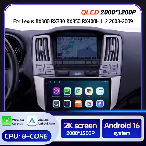 9" For Lexus RX300 RX330 RX350 RX400H II 2 2003-2009 White Car Multimedia Radio Android 16 System BT