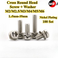 [MRJ-YTLS] 100Set Nickel Plating, Phillips Round Head Screw + Washer Three-Piece Combination M2/M2.5