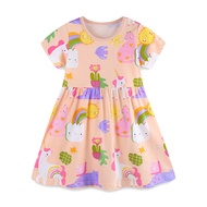 2025 Sweet Girls Dress Casual Cartoon Printed Short Sleeve Summer Baby Kids Dress Cute Pattern Girls
