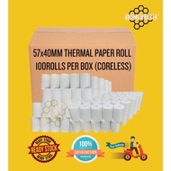 [ PROMO HEBAT❗️] CORELESS THERMAL PAPER ROLL 57MMx40MM 5740 57x40 100ROLLS / 1BOX