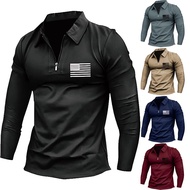 Men's T-shirt Outdoor Sports Zip Polo Long Sleeve POLO Shirt
