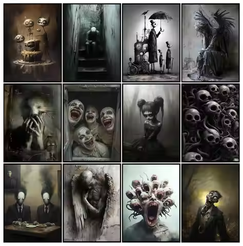 Victoria Style Skull Banquet Fallen Angels Dark Fantasy Art Horror Poster Canvas Paintings Wall Art 
