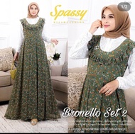 Bronello Set 2 Dress Muslim Terbaru Bahan Ceruty Motif Bunga COD