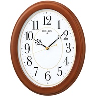 Seiko clock, wall clock, electric wave, analog, oval, wooden frame, brown wood, KX390B