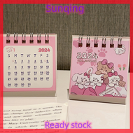 SQ Stationery [Flash Sale] 2024 Cartoon Pink Cat Desk Calendar Mini Cute Standing Flip Desktop Calendar Small Daily Planning Monthly Calendar For Home