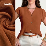 Lovito Casual Blouse Button Front Spring/summer Orange Blouse for Women LBL31124 Lovito Blaus Kasual