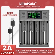 Liitokala Lii-S4 18650 pengecas bateri Lithium 3.7V 21700 26650 25500 20700 14500 16340 18350 1.2V A