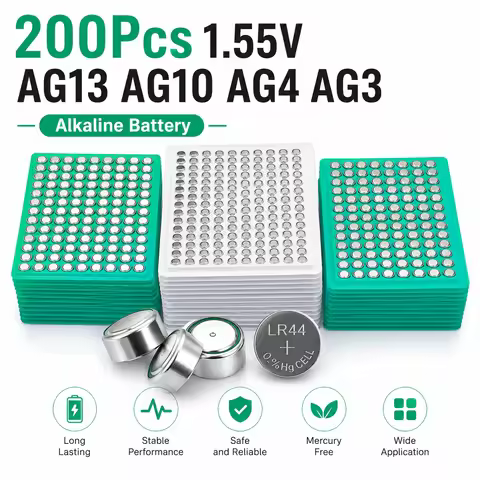 200PCS 1.55V AG13 AG10AG4 AG3 Button Battery LR1130 LR41 377 LR626 Alkaline Battery Pila Cell Coin W